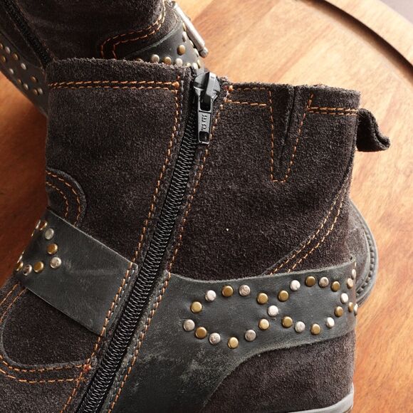 Josef Seibel Ankle Boots WMS SZ EU 37 US 6-6.5 Brown Suede Studded Western Zip - Picture 7 of 15